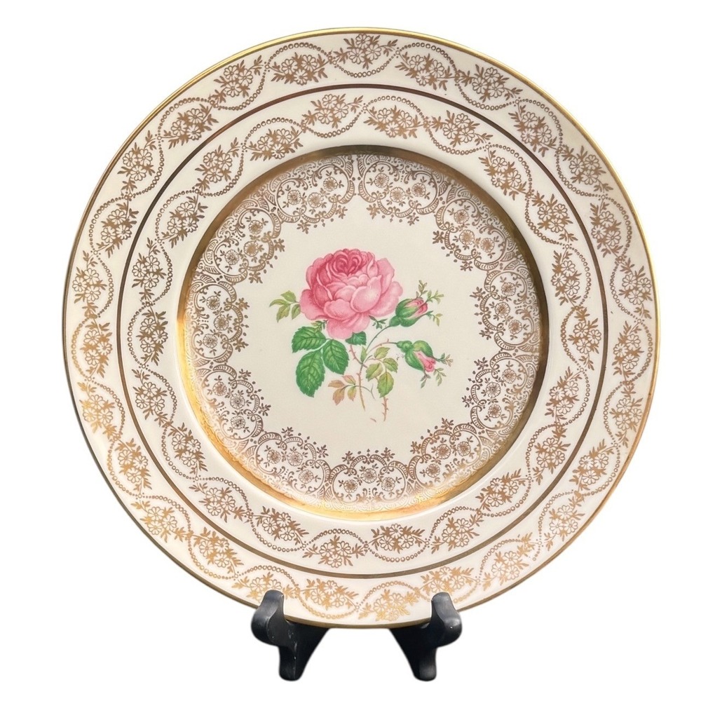 Fondeville Laurelton Ware Fine China Plate Pink Rose Gold Filigree New York